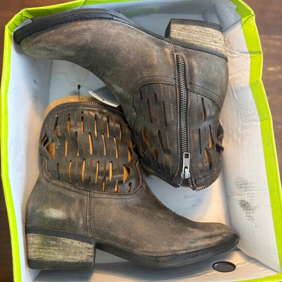 Very Volatile Desoto Western Boots 8.5 Brown NWT Leather Ankle Booties Heel Boho - Picture 10 of 11